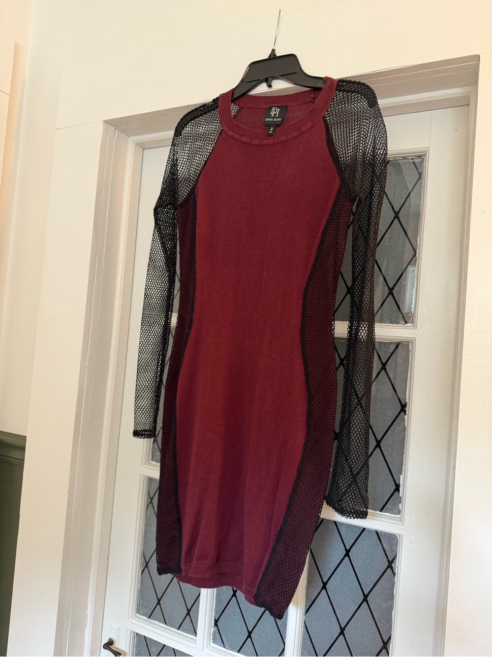 2000s Y2K burgundy fishnet dress